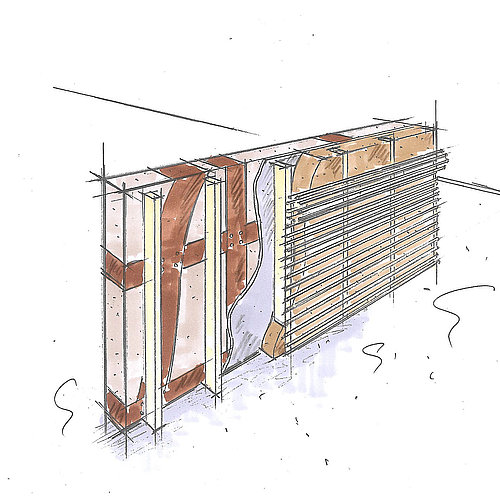 Technische Zeichnung einer Leichtlehm-Innenschale